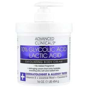 Advanced Clinicals, 10% Glycolic Acid, Lactic Acid, Exfoliating Body Cream, 16oz/ 454g