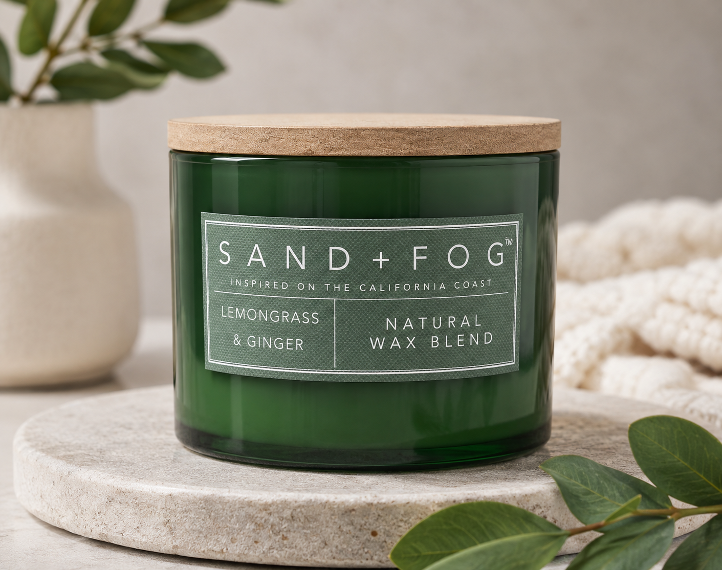 SAND + FOG Lemongrass & Ginger 2 Wick Scented Candle- 12oz